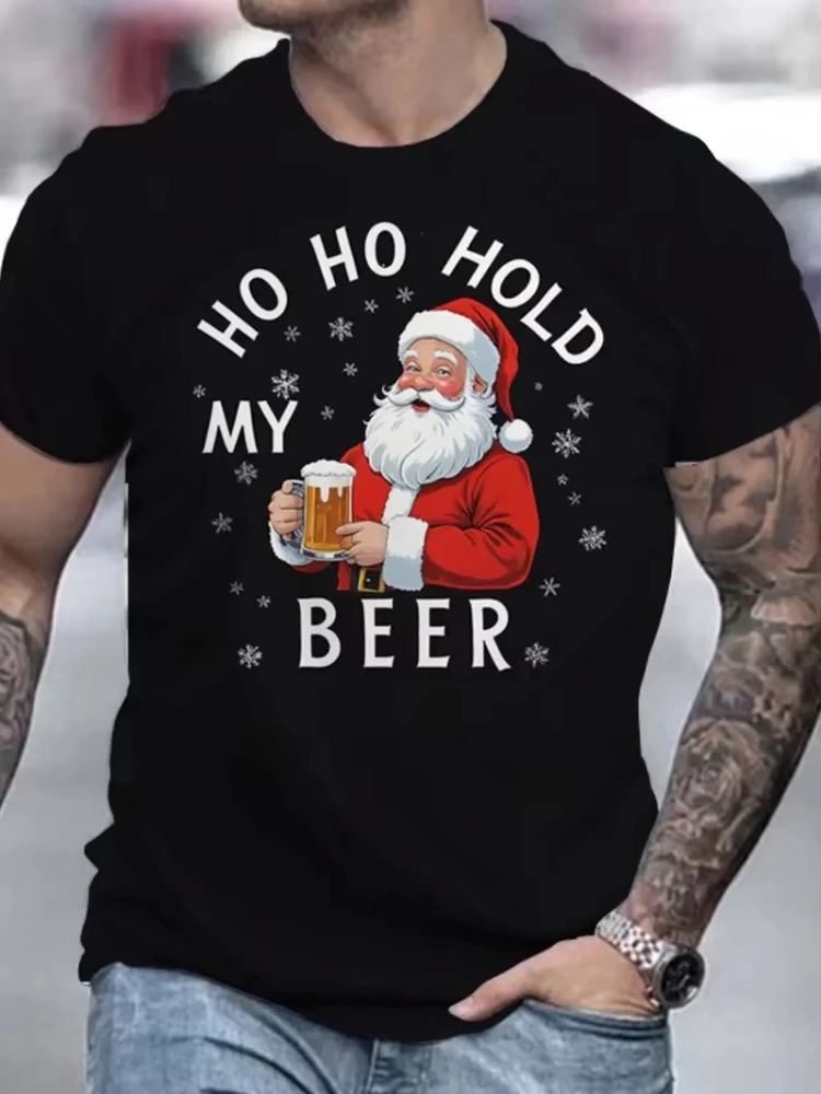 Santa Claus Beer 3D Print Sport Quick-dry Breathable Men T-shirt Christmas Tree Street Fashion Fun Parent-child Short Sleeve Top