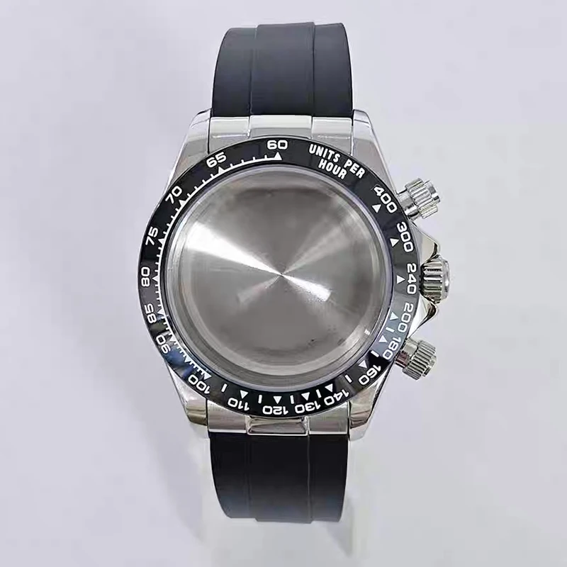 316L الفولاذ المقاوم للصدأ 39 مللي متر حافظة فضية + ساعة حزام مطاطي صالح VK63 كوارتز ساعة يد تعمل بالحركة الملحقات