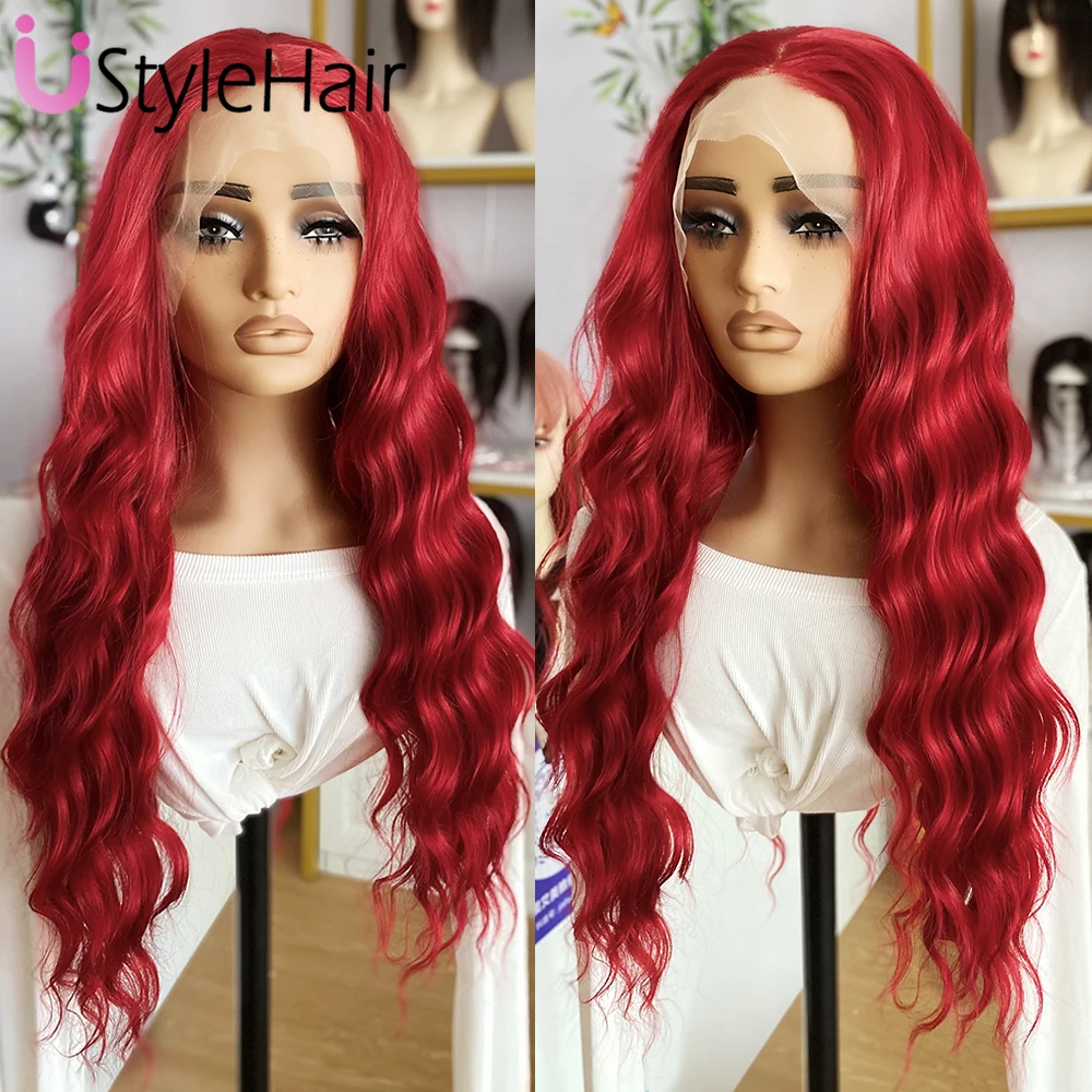 UStyleHair البط البري الأخضر شعر مستعار طويل الاصطناعية الدانتيل الجبهة الجسم موجة شعر مستعار للنساء الاستخدام اليومي شعر مستعار تأثيري ألياف مقاومة للحرارة الشعر