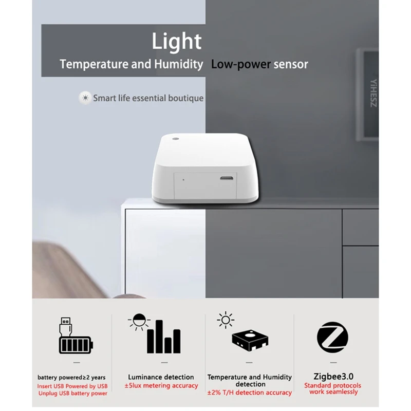 AB25-Tuya Zigbee مقياس الضوء مقياس الرطوبة الحراري الذكي مستشعر الضوء الرطوبة مراقبة البيئة كاشف السطوع #4