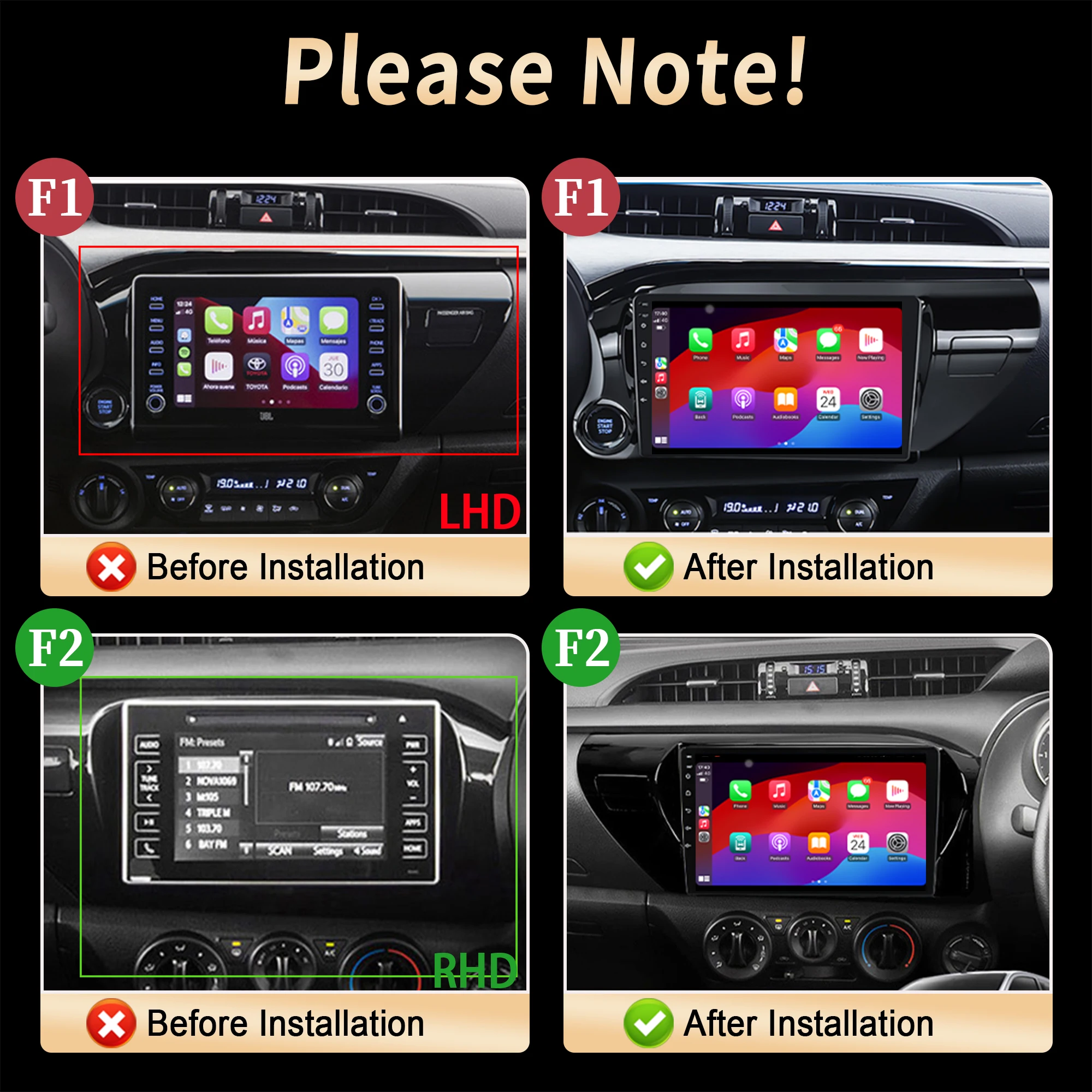 Car Radio Multimedia For Toyota Hilux Pick Up AN120 2015-2020 Android Wireless Bluetooth Carplay 4G GPS CPU 7870 2K QLED Screen