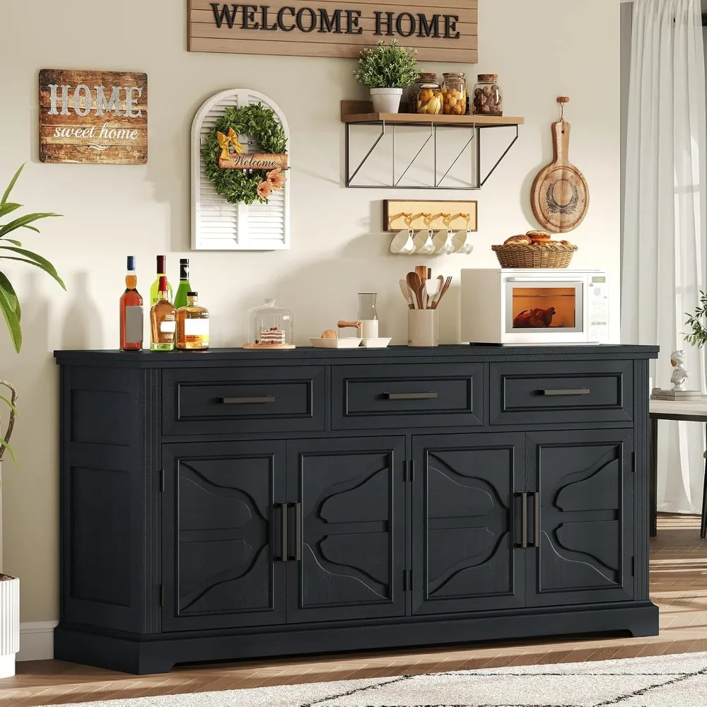 

63" Large Sideboard Buffet Cabinet with 3 Drawers, 32 Tall Farmhouse Accent Cabinet with 4 Doors & Adjustable Shelves.