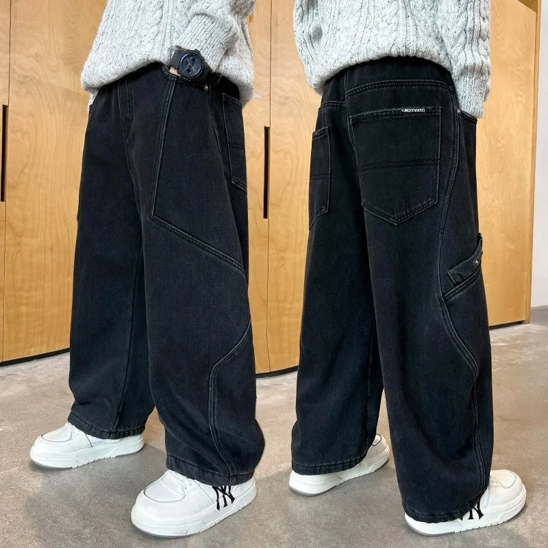 UNITIM Kinder-Jungenhosen Herbst 4-14 Jahre Kinder-Jungen-Jeanshosen Locker Sitzende Winter-Samt-Warme Jugendliche Jungen-Jeans – Detail 2