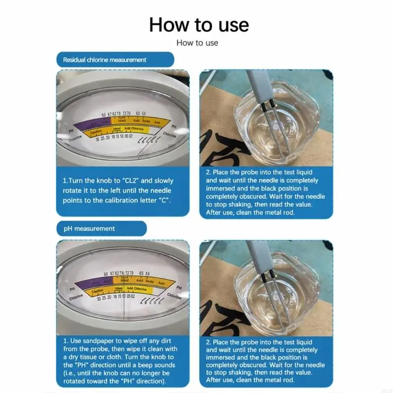 Pool Chlorine and Acidity Tester, Handheld Water Quality Meter with Color Scale Display, Corded Probe, Push-Button for Pool B03E
