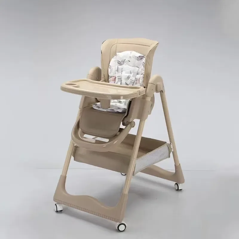 Children Feeding Chair Dining Seat with 5 Point Safety Belt Double Disc Foot Pedals 3 Speed Adjustable Highchair for Baby