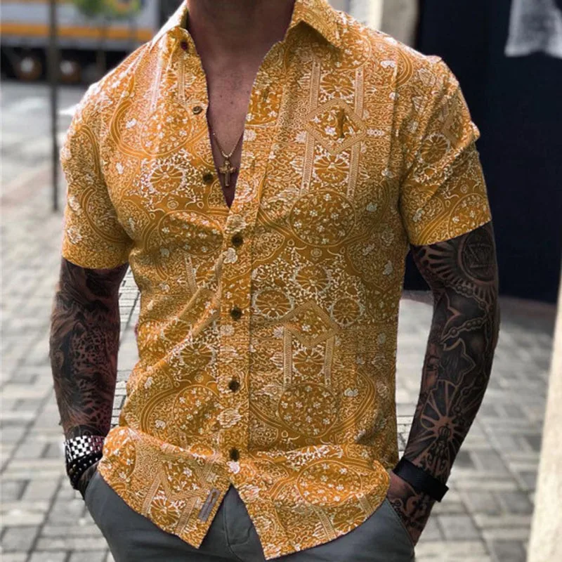 2023 Summer Men's Retro Plaid Printed Vintage Shirt Fashion Casual Luxury Short Oversize Hawaiian  Sleeve