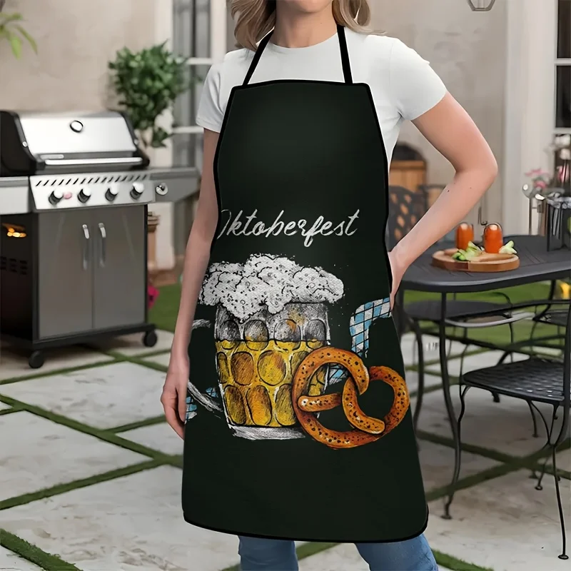 Oktoberfest Beer Mug Pretzel Kitchen Apron German Festival Bartender Design Linen Cooking Bibs Chef Aprons  Home Decor Gift