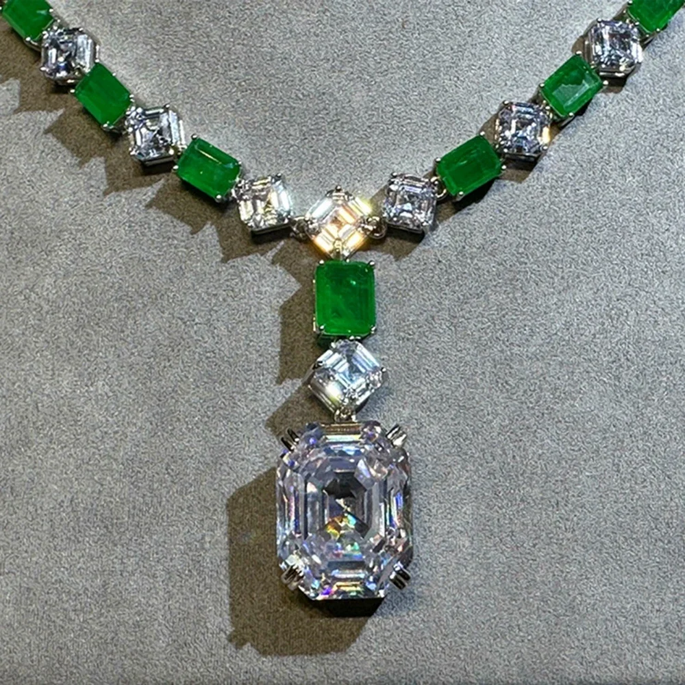 Yaranyan Luxury 100% 925 Sterling Silver 17*22 MM 22CT Emerald High Carbon Diamond Gemstone Pendant Necklace Fine Jewelry Gifts