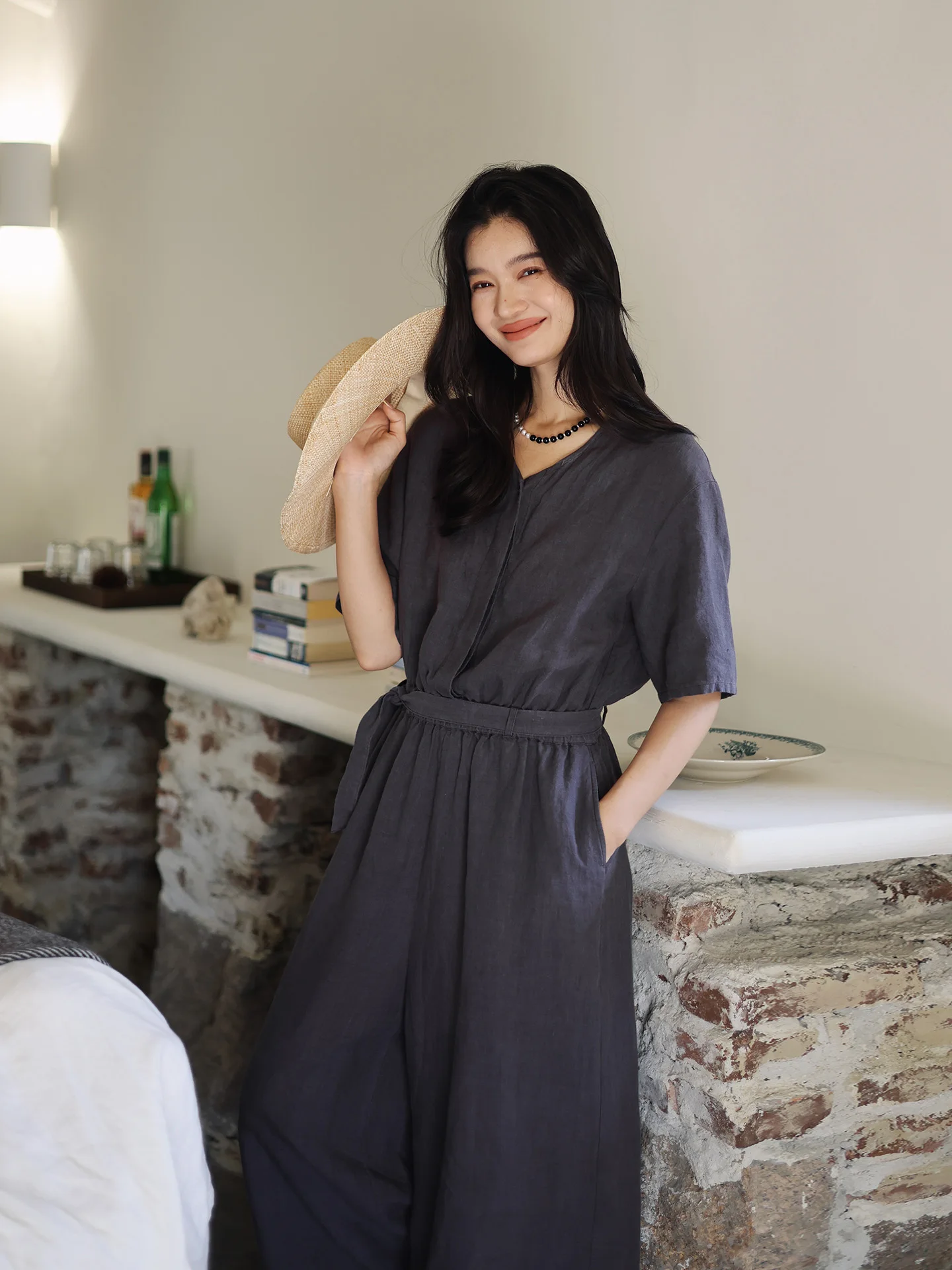 

Женская одежда Resurrection Sle Travel, льняной комбинезон с талией, 45 предметов, V-Ne, утягивающий комбинезон, женский костюм