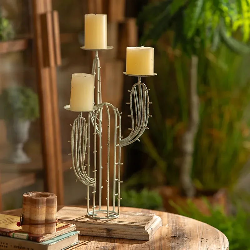 Industrial Wrought Iron Candle Holder Vintage Creative Plant Base for Cactus Porch Table Home Decoration Personalized Design