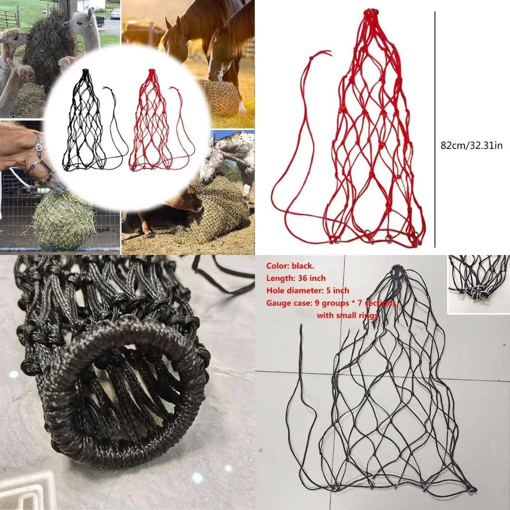 

R6FE Small Hole Feeding Net Hanging Travel Feeder for Stall Net Slow Feed Bag 36Inch Hanging Feeder for Horse