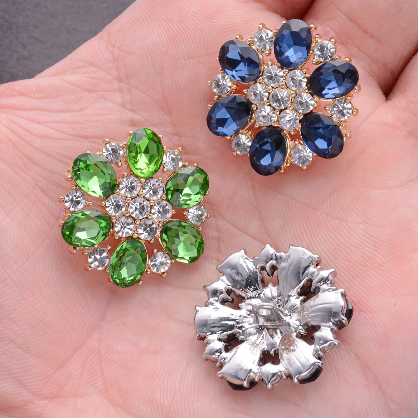 3/6pcs 25mm Metal Hollow Out 6 Colors Flower Sparkling Full Rhinestone Buttons For Clothing Decorative DIY Sewing Button Craft