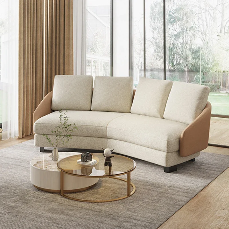 

A Modern Italy Style Luxury Medium Semi-round Sofa Living Room Genuine Leather Sofa With Stainless Steel Leg