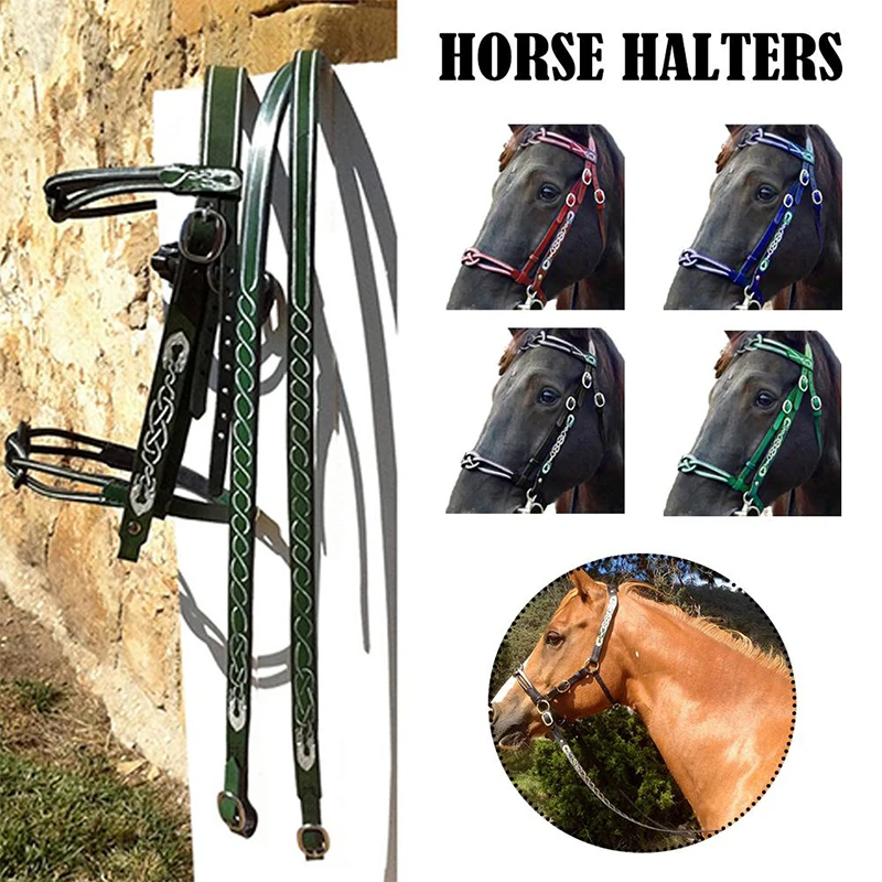 Horse Halters And Lead Ropes PU Leather Halter And Lead Ropes Ergonomic Comfortable Unfettered Halters With Metal Buckle