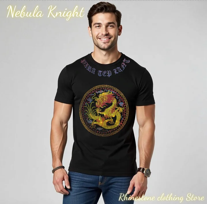Luxury Designer Mens Rhinestone Studded T Shirt Summer Breathable Short Sleeve Hip Hop Casual Gift For Men Fashion Top