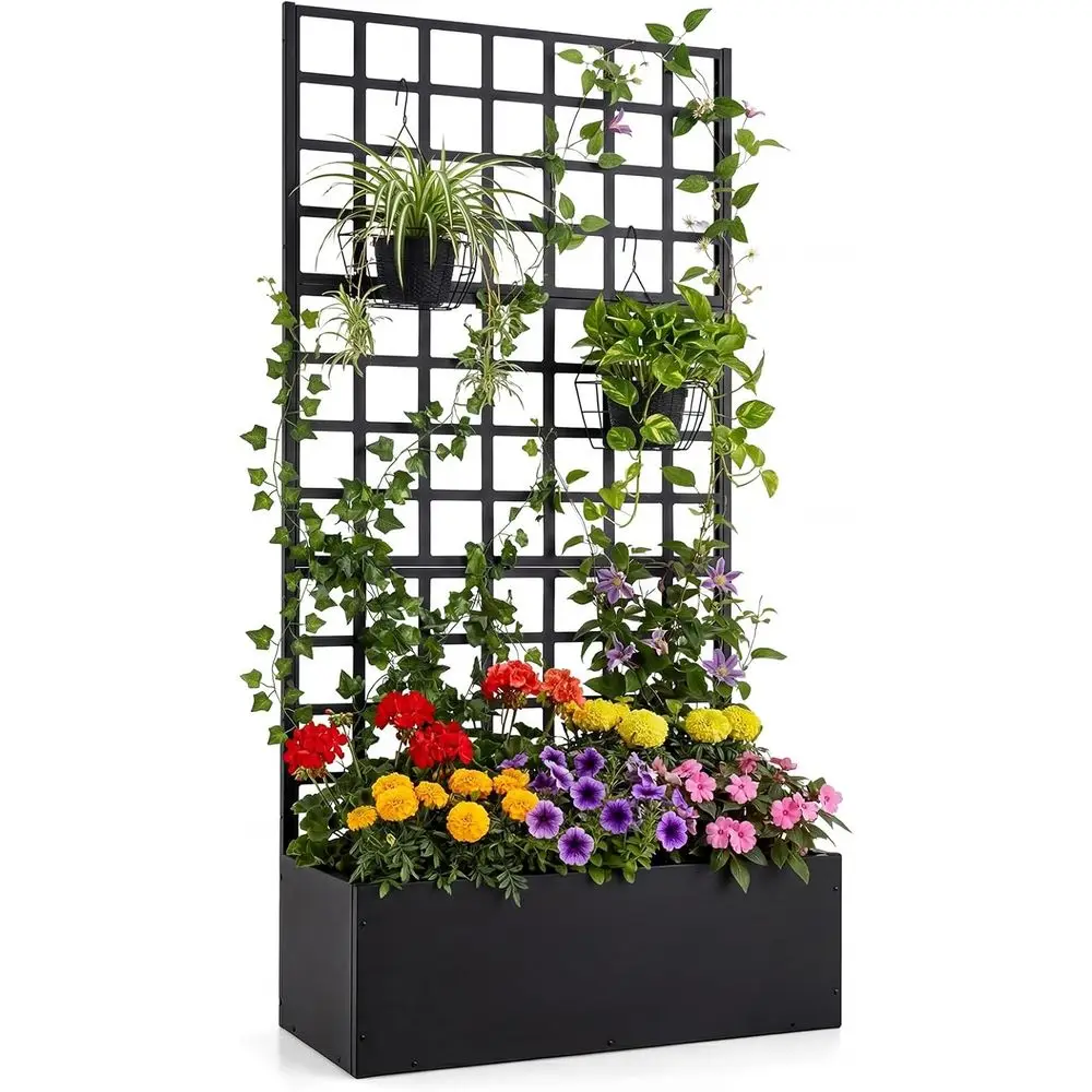 

Galvanized Metal Raised Garden Bed with Trellis, 36 x 16 x 77, Drainage and Climbing Plants Friendly, Outdoor Privacy Screen for