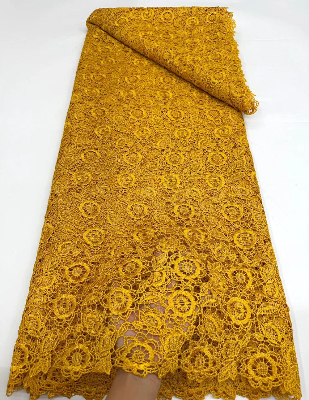 Newest African Water Soluble Lace Fabric Gold Color High Quality Milk Silk Nigerian Guipure Lace Fabric For Sewing Wedding Dress