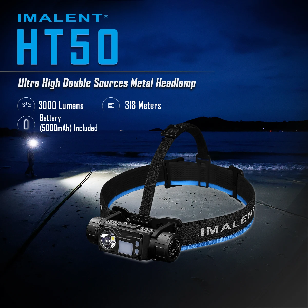 

IMALENT HT50 3000 люмен, перезаряжаемый через USB-C, с несколькими источниками света. Для ночного бега и поисково-спасательных работ. Долговечность, мощный свет.