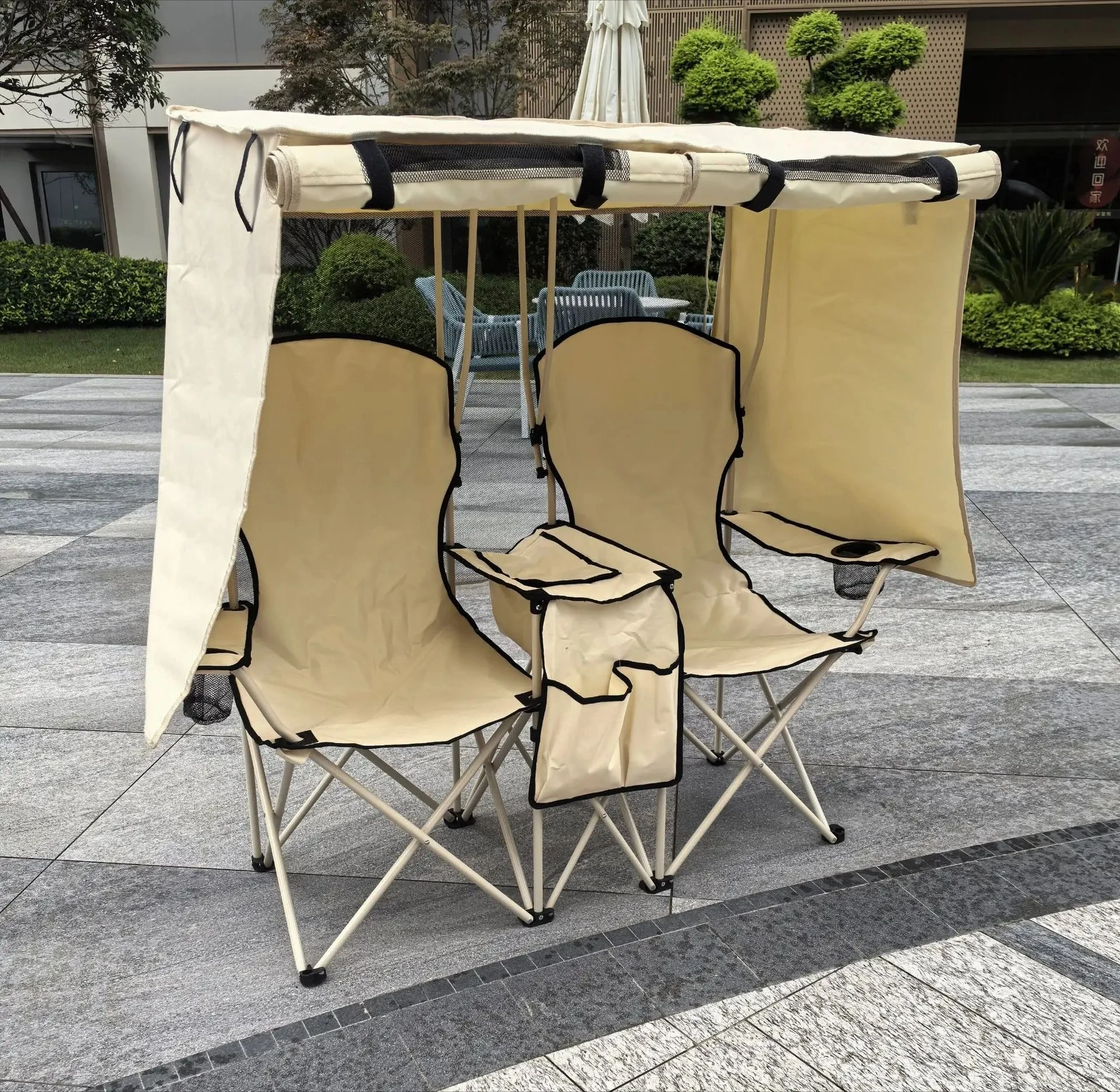 chaise-longue-pliante-double-d'exterieur-avec-auvent-de-protection-solaire-pour-camping-et-jardin