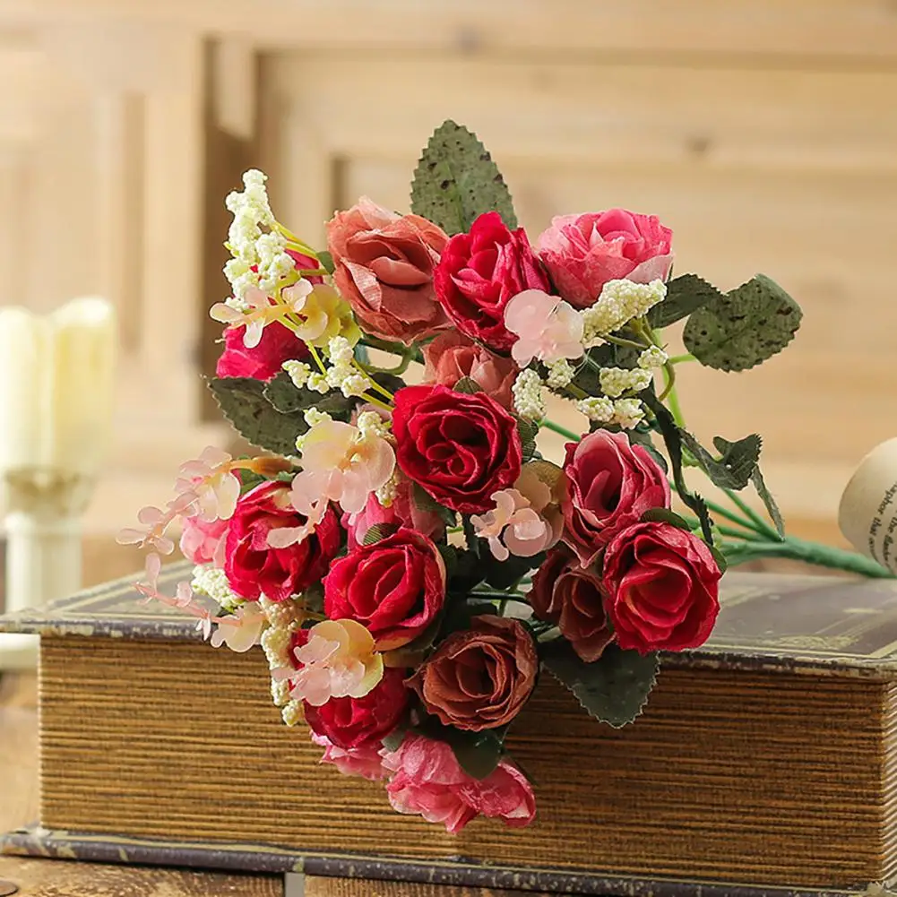 

Simulated Rose Bunch Brightly Colored Faux Blooms Elegant Artificial Roses Bunch Fake Flowers Bundle for Wedding Party Home