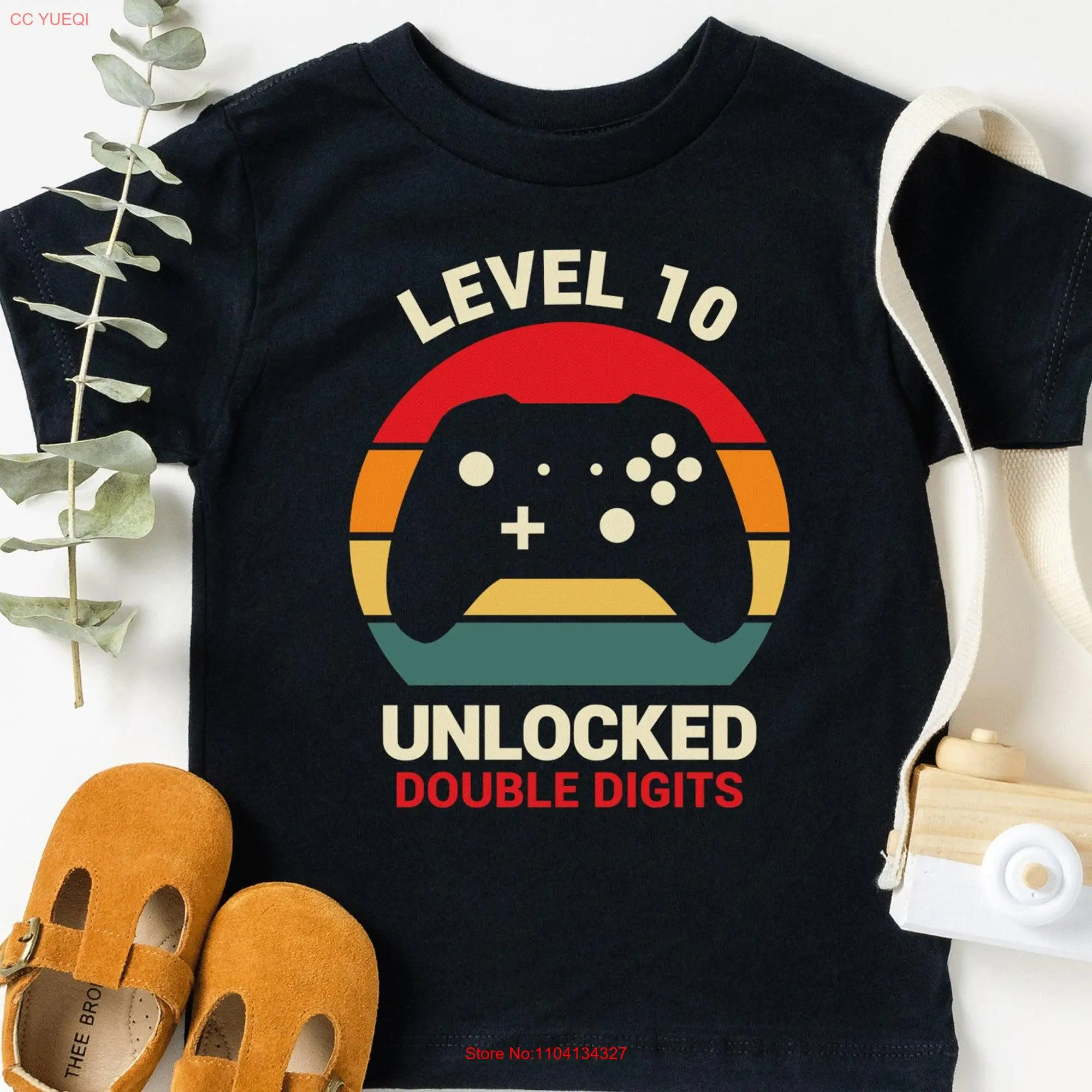 Level 10 Unlocked Double Digits Birthday T Shirt 10th Boy Gaming Themed Tenth Kids and Toddler long or short sleeves