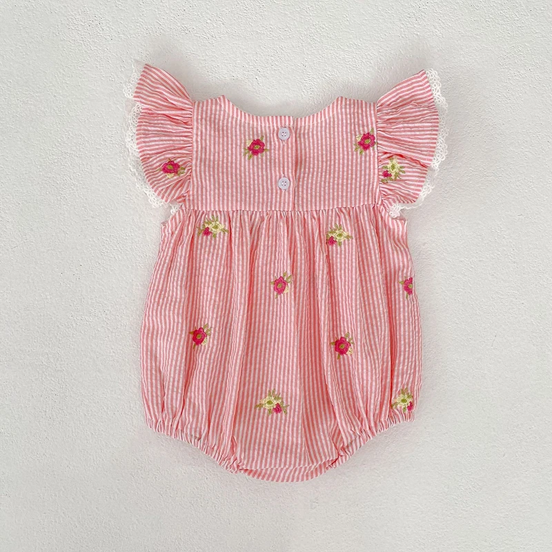 2026 Sommer 0-24M Baby Mädchen Flügelärmel Baumwolle Stickerei Baby Body 2-6 Jahre Süße Partykleider Schwesterkleidung – Detail 1