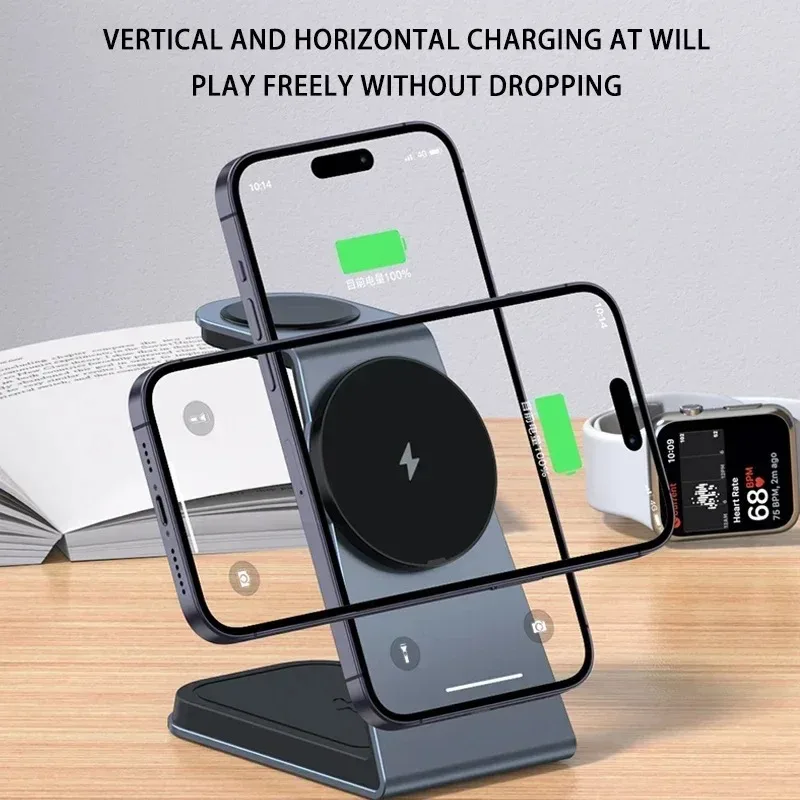 T3 Wireless Charger Stand 3 In 1 Magnetic Fast Charging Dock Station for iPhone 14 13 12 Pro Max Apple Watch 8 7 6 Airpods Pro