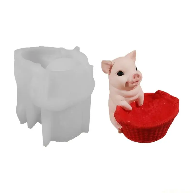 D46E Pig Basket Silicone Crafting Mold for Making Unique Resin Planter Holder Jewelry Displays with Sharpful Detail