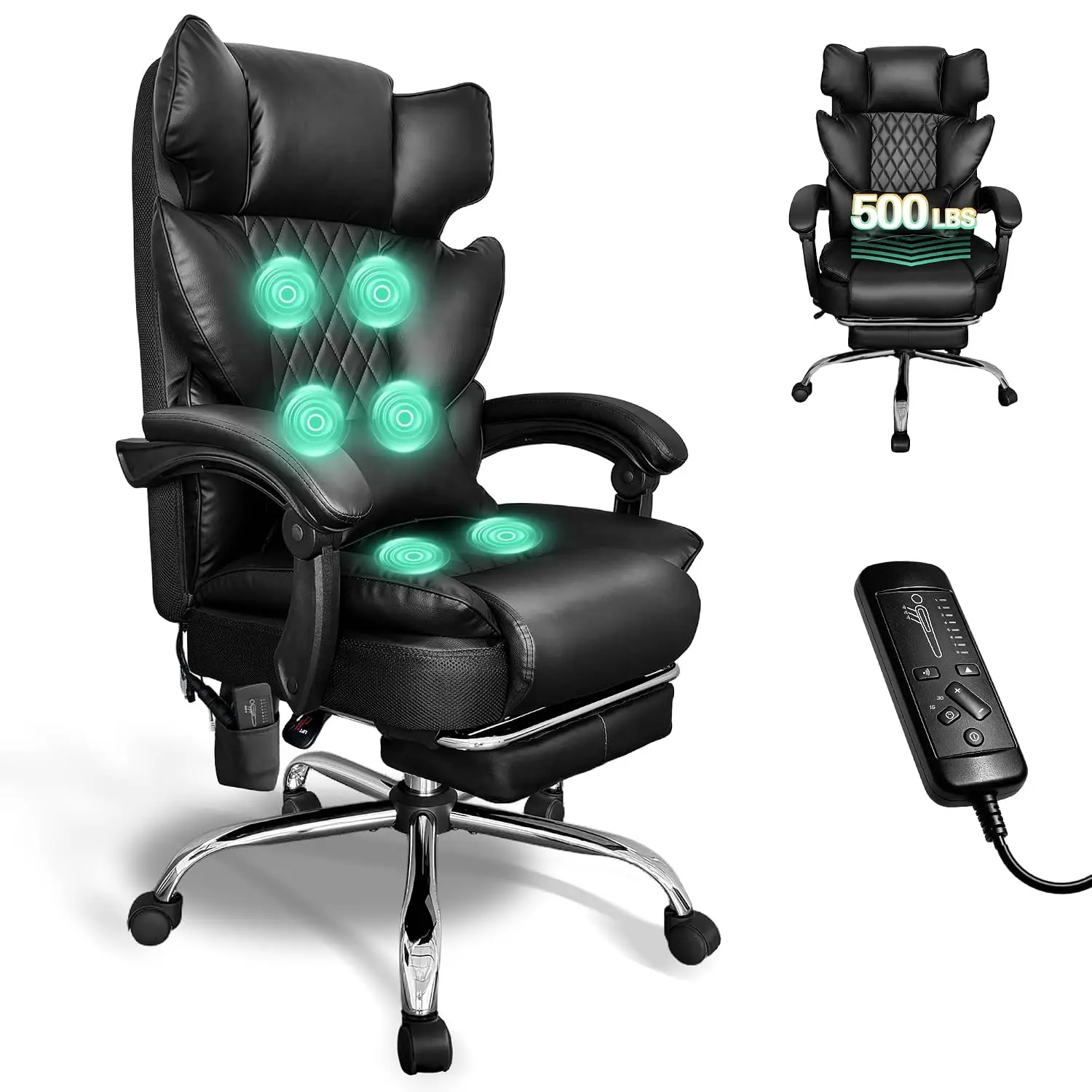 Big & Tall 6-Point Massage Office Chair with Footrest