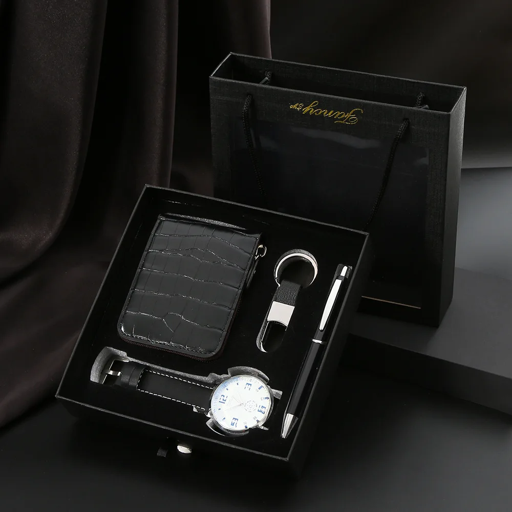 2025 Men Gift Set with Box Watch Wallet Keychain Tie Ballpoint Pen Brithday Anniversary Father's Day Business Gift Set Wholesale