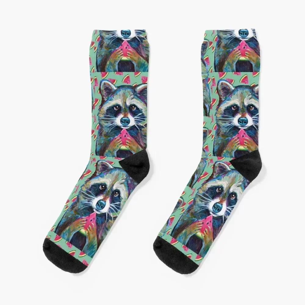 

RACCOON with WATERMELON WEDGE Socks floor Thermal man winter Hiking boots winter Socks For Women Men's