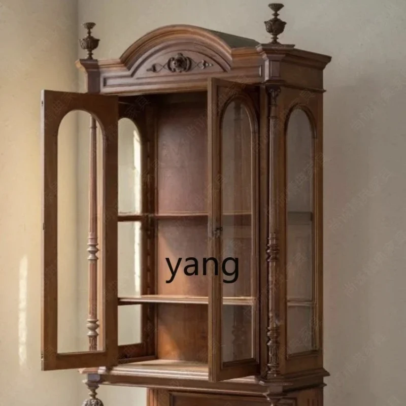 

lmm retro carved double door wine cabinet household glass side cabinet