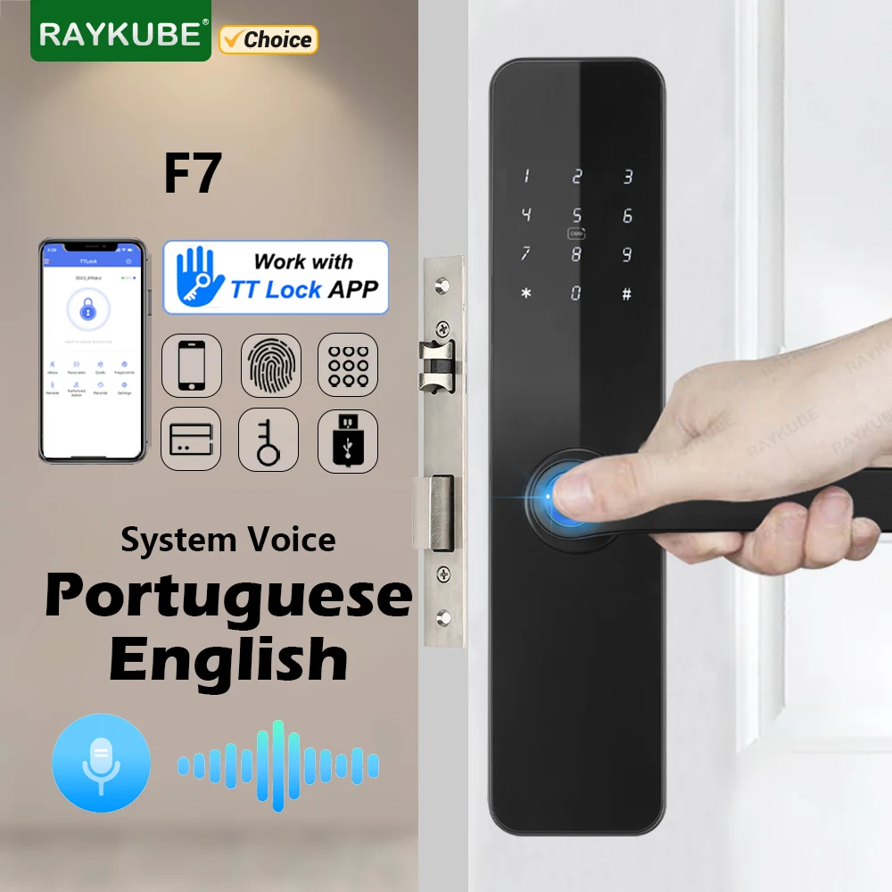 RAYKUBE F7 TT Lock Smart Fingerprint Lock Electric Door Lock With Longer Larger Handle Panels Mirror Design APP Remote Control