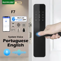Cerradura RAYKUBE F7 TT, cerradura inteligente con huella dactilar, cerradura de puerta eléctrica con paneles de mango más largo, diseño de espejo, Control por aplicación remota