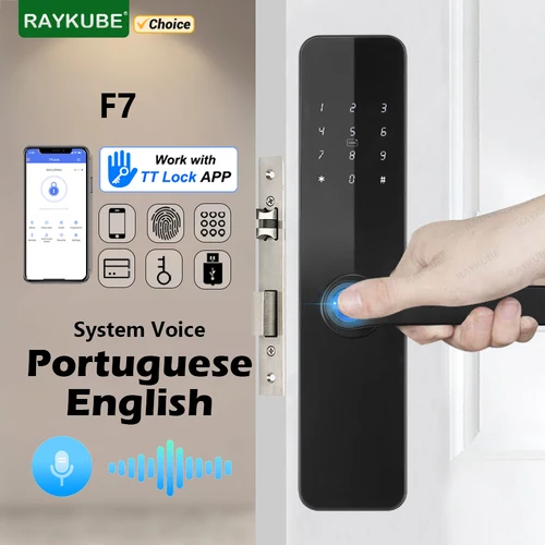 Imagen 1 del producto Cerradura RAYKUBE F7 TT, cerradura inteligente con huella dactilar, cerradura de puerta eléctrica con paneles de mango más largo, diseño de espejo, Control por aplicación remota