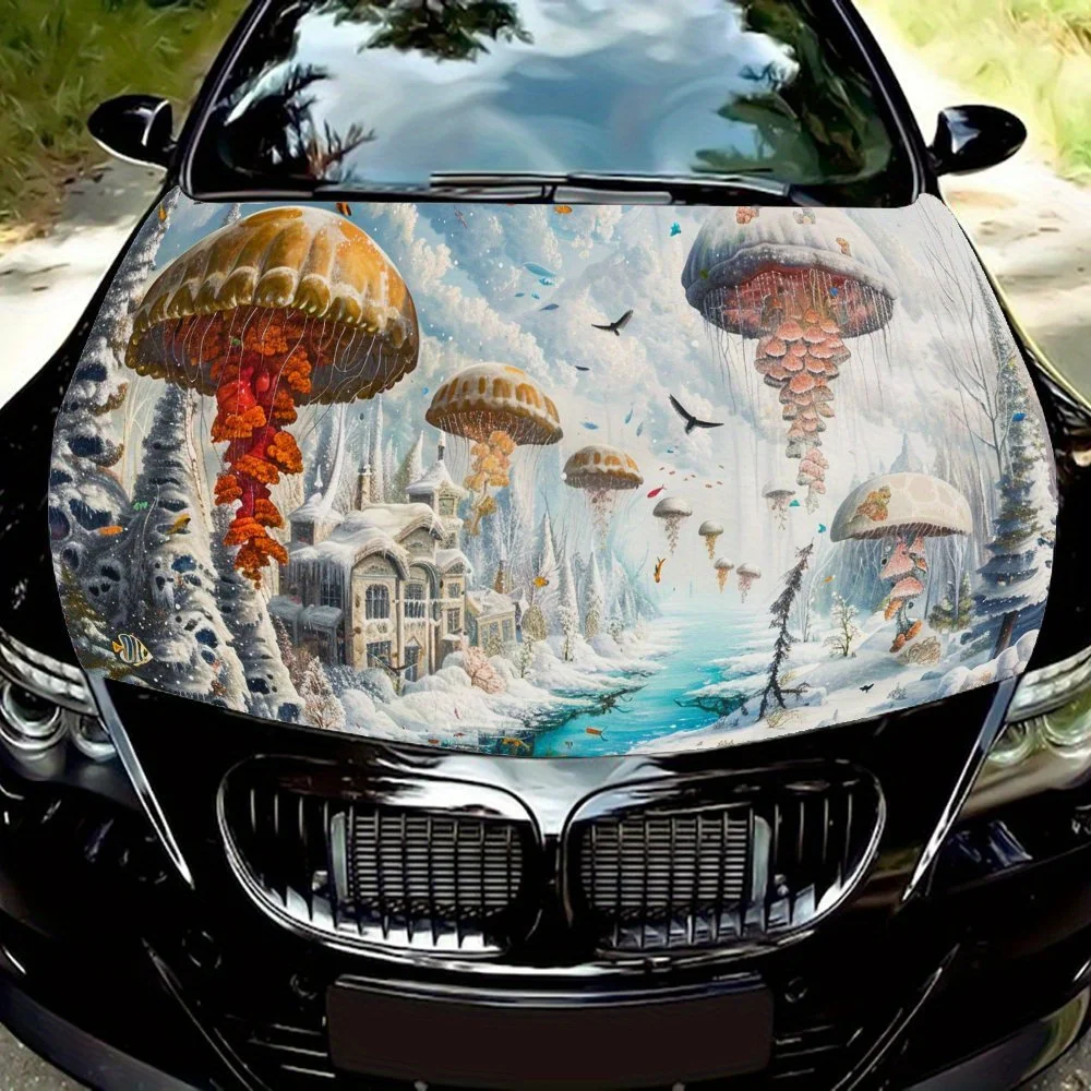 

Фэнтези-ландшафтный принт медузы, наклейки на капот автомобиля, водонепроницаемые самоклеящиеся виниловые наклейки для автомобиля, защита украшения автомобиля