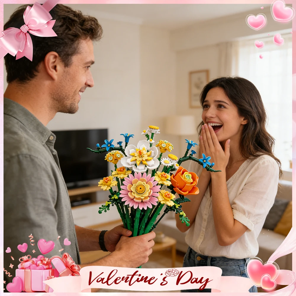 

New Moc 620 PCS Simulated Flower Bricks Multiple Eternal Flower Bricks Gift Box Women Diy Living Room Decor Kid Educational Toys