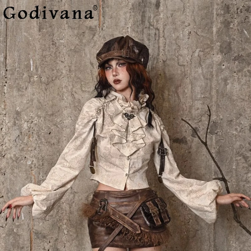 إمدادات الدم الأصلي هالوين قميص المرأة الرجعية قصر تكدرت الوقوف طوق بلوزة الفتيات طويلة فانوس كم قميص خمر