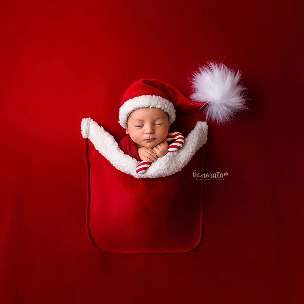 Velvet Christmas Baby Photography Props Set Hat Background Gingerbread Crutch Ornaments Newborns Photo Shoot Studio Accessories
