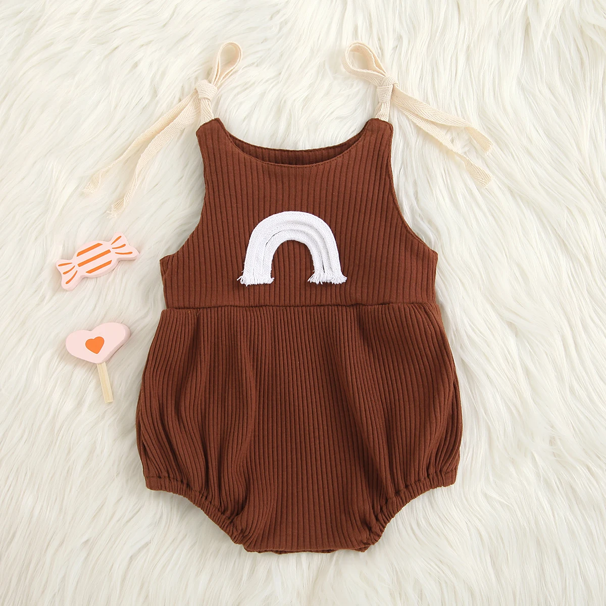 Spring and Autumn Baby Girl Coffee Cute Rainbow Printed Camisole Vest Triangle Hoodie