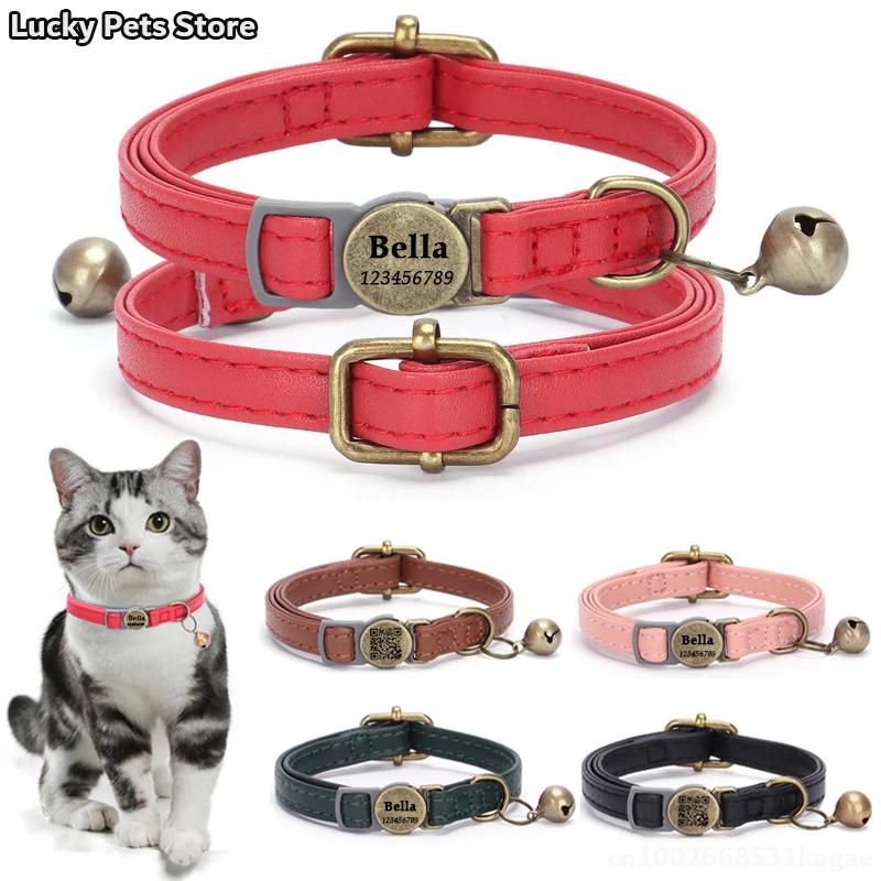 Personalized ID Tag Cat Collar Retro Adjustable Kitten Puppy Collars Free Engraved ID Nameplate Bell Anti-lost Custom Pet Collar