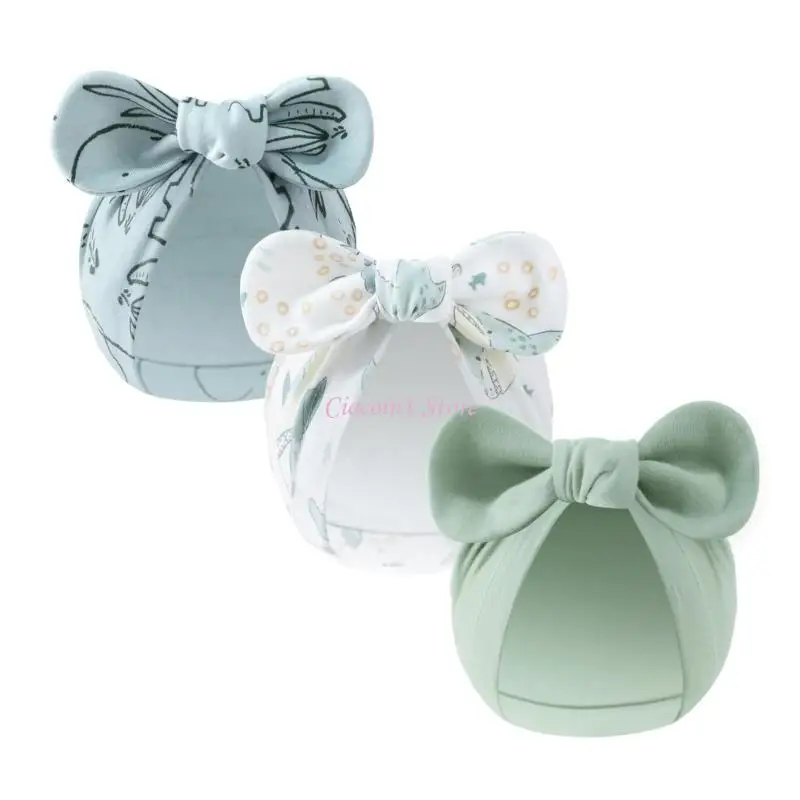 Y1UB قبعة أطفال من القطن الناعم بعقدة على شكل فيونكة قبعات قابلة للتمدد لحديثي الولادة من عمر 0 ​​إلى 3 أشهر