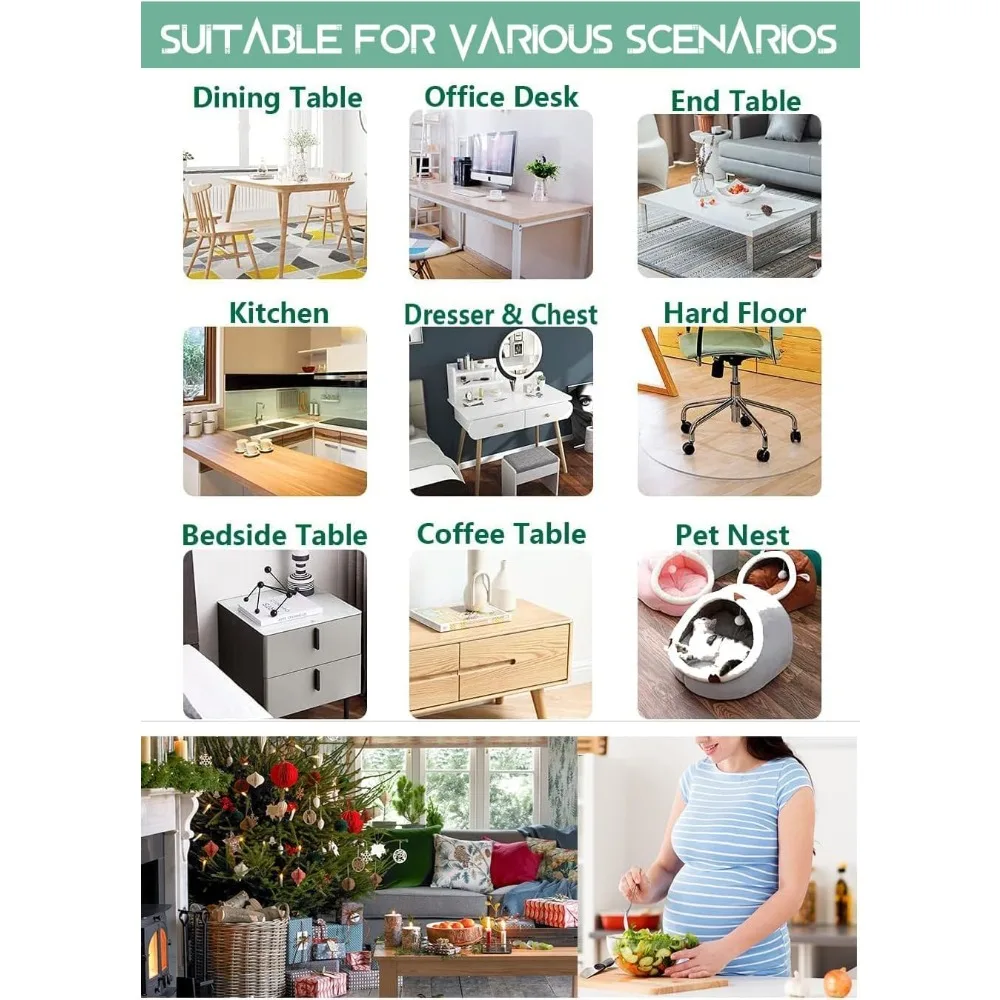 غطاء مفرش طاولة بلاستيكي مستطيل مقاس 58 × 120 بوصة - واقي مفرش طاولة من مادة PVC الشفافة بسمك 1.5 مم وسادة مكتب بلاستيكية من الفينيل لتناول الطعام