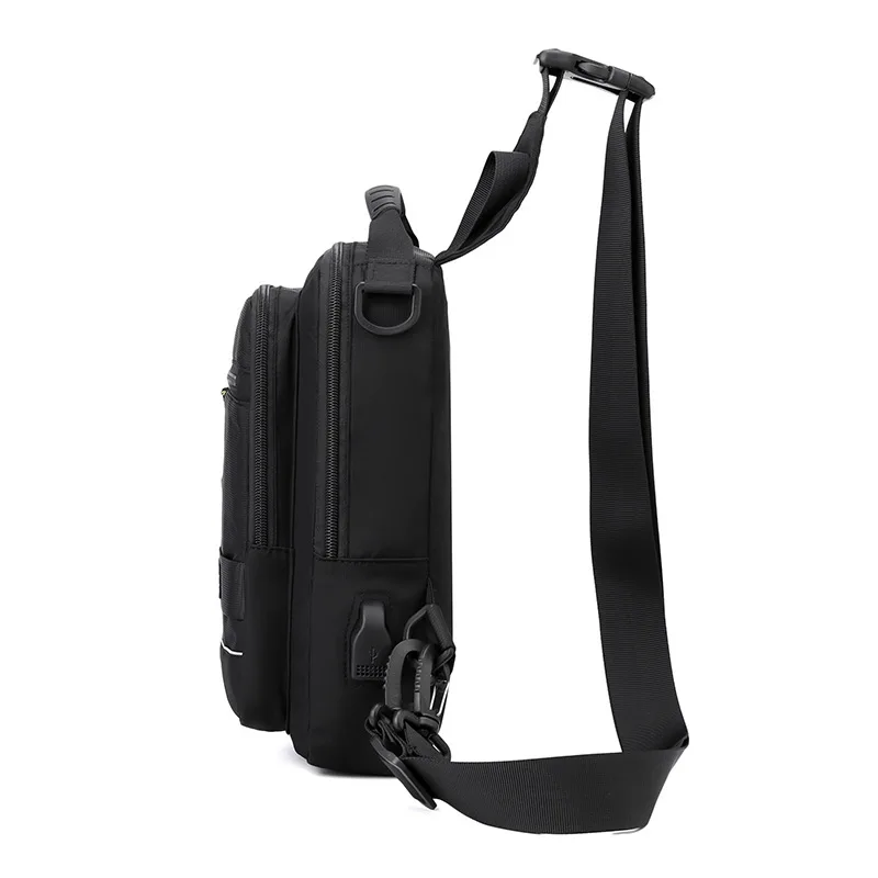 HVTIL Luxury Male Waterproof Nylon Chest Bag Men Small Sling Shoulder Bag Multifunctional Cross Body USB Charging Crossbody Pack