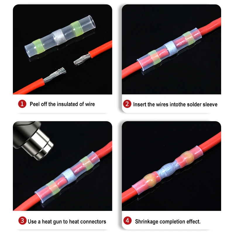 10/20/30//50/100pcs Solder Seal Wire Connectors 3:1 Heat Shrink Insulated Electrical Wire Terminals Butt Splice Waterproof