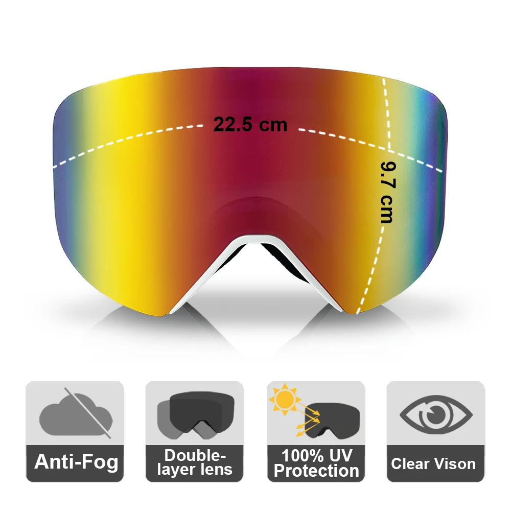 

NEW Ski Goggles Over Glasses Snowboard Goggles Anti-Fog Interchange Magnetic lens UV Protection Snow Goggles for Man Women Adul