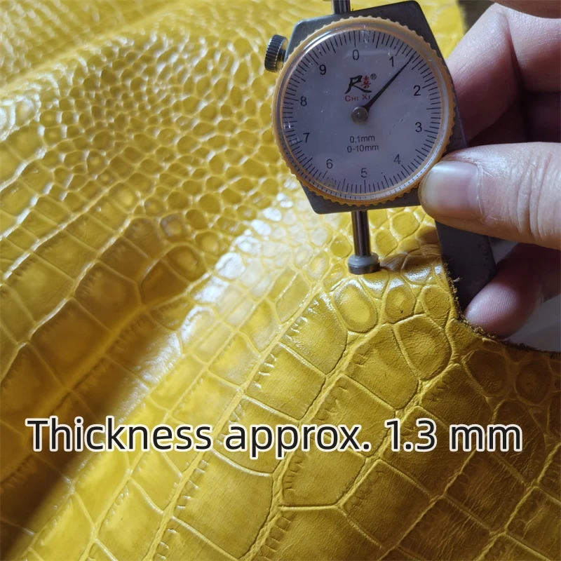 1.3mm Yellow and Deep Fuchsia Crocodile Pattern Cowhide. Top-Grain Genuine Leather. For Handmade DIY Bags. Full Hide Cut to Size