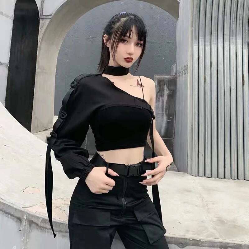 Reflective Asymmetric Short Outerwear Women's Single Shoulder Long Sleeve Arm Cover Functional Style Cool Trendy Half-length ...