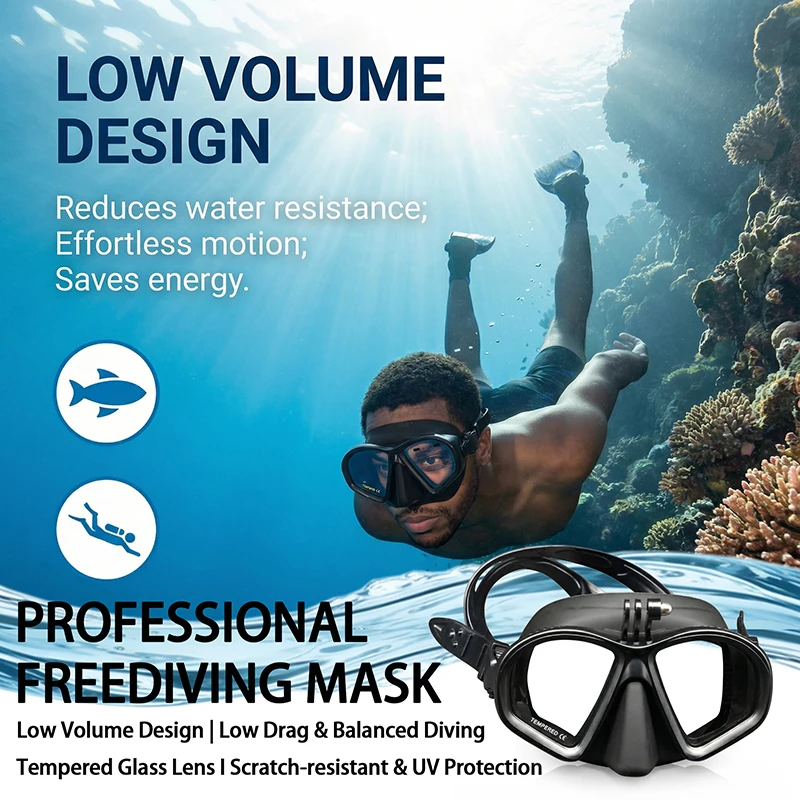 Wet Camera Mount Low Volume Diving Mask Tempered Glass Freedive Mask J-type Diving Mask Snorkel Set with Camera Mount 프리다이빙