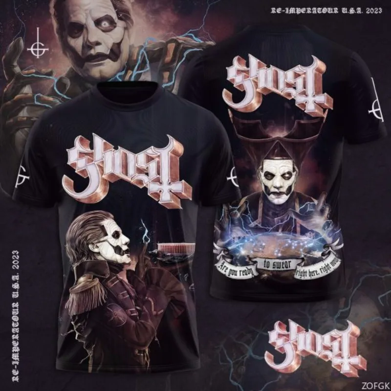 

2025 Men's T-shirt Popular Band Ghost 3D Printed t shirts Men Women Hip Hop Short Sleeve Tees Oversized Streetwear Tops Clothing